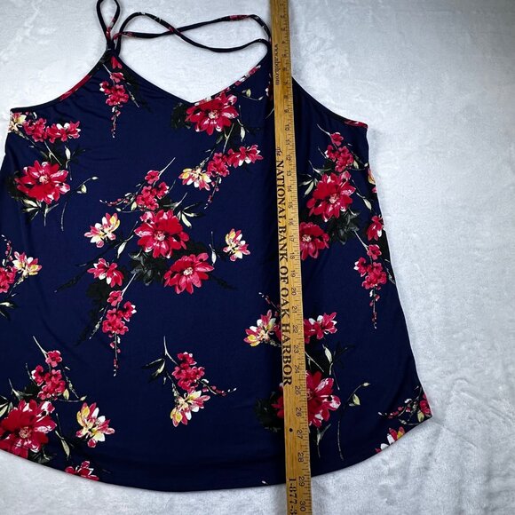 Papermoon Womens Blouse Navy Floral Spaguetti Strap Top Sz 3X Crisscross Back - Picture 9 of 11